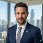 Reviews 4 Professional headshot of Marcus Vance, Commercial Real Estate Broker in Los Angeles, wearing a navy blue suit