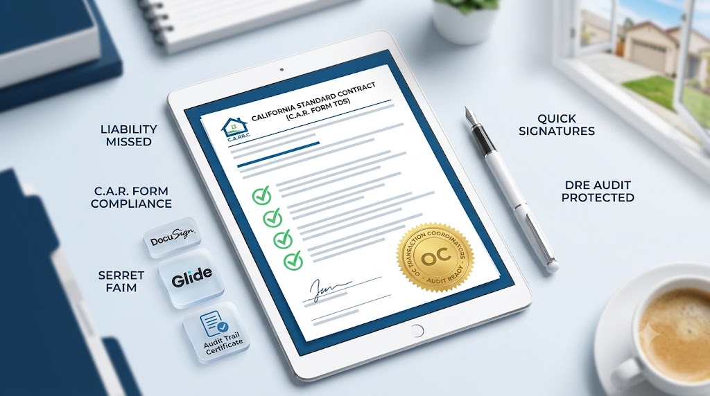 The Hidden Liability in Your Inbox: Why C.A.R. Form Compliance and "Quick Signatures" Are Riskier Than Ever 1 Digital tablet displaying C.A.R. form compliance audit checklist