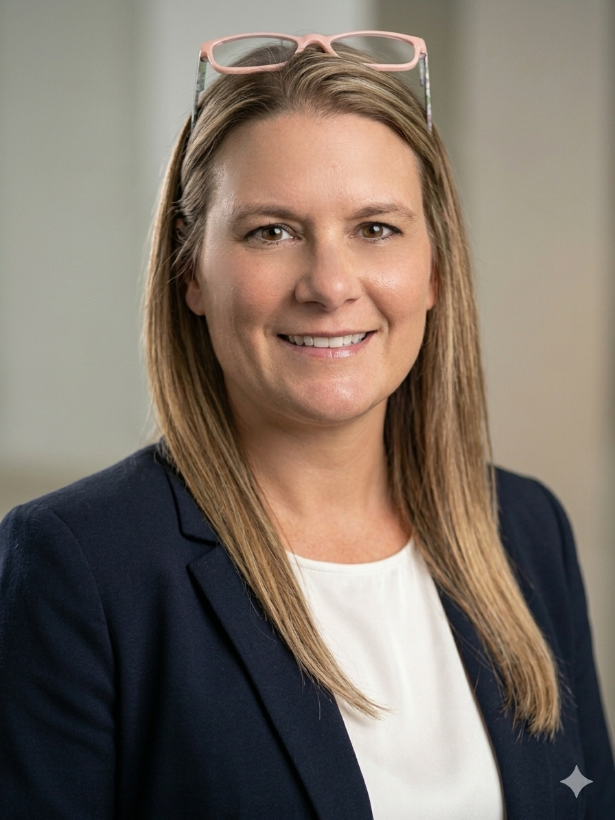 A professional portrait of Sara Hofacker, founder of OC Transaction Coordinators, in executive attire against a modern office background, representing elite real estate transaction management.